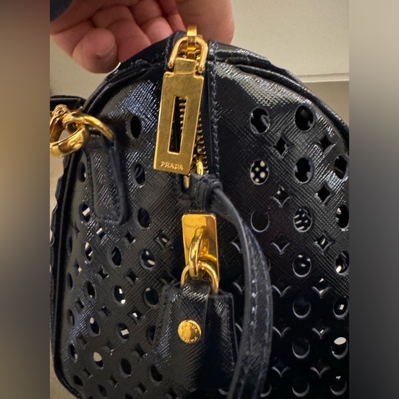 Prada Saffiano Vernice Perforated Bowling Bag with Wallet - Picture 6 of 12